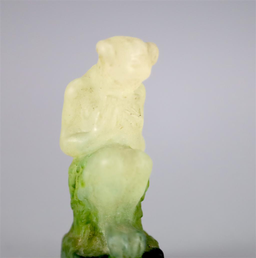 An Amalric Walter pate de verre seated figure of Pan, 9.2cm high